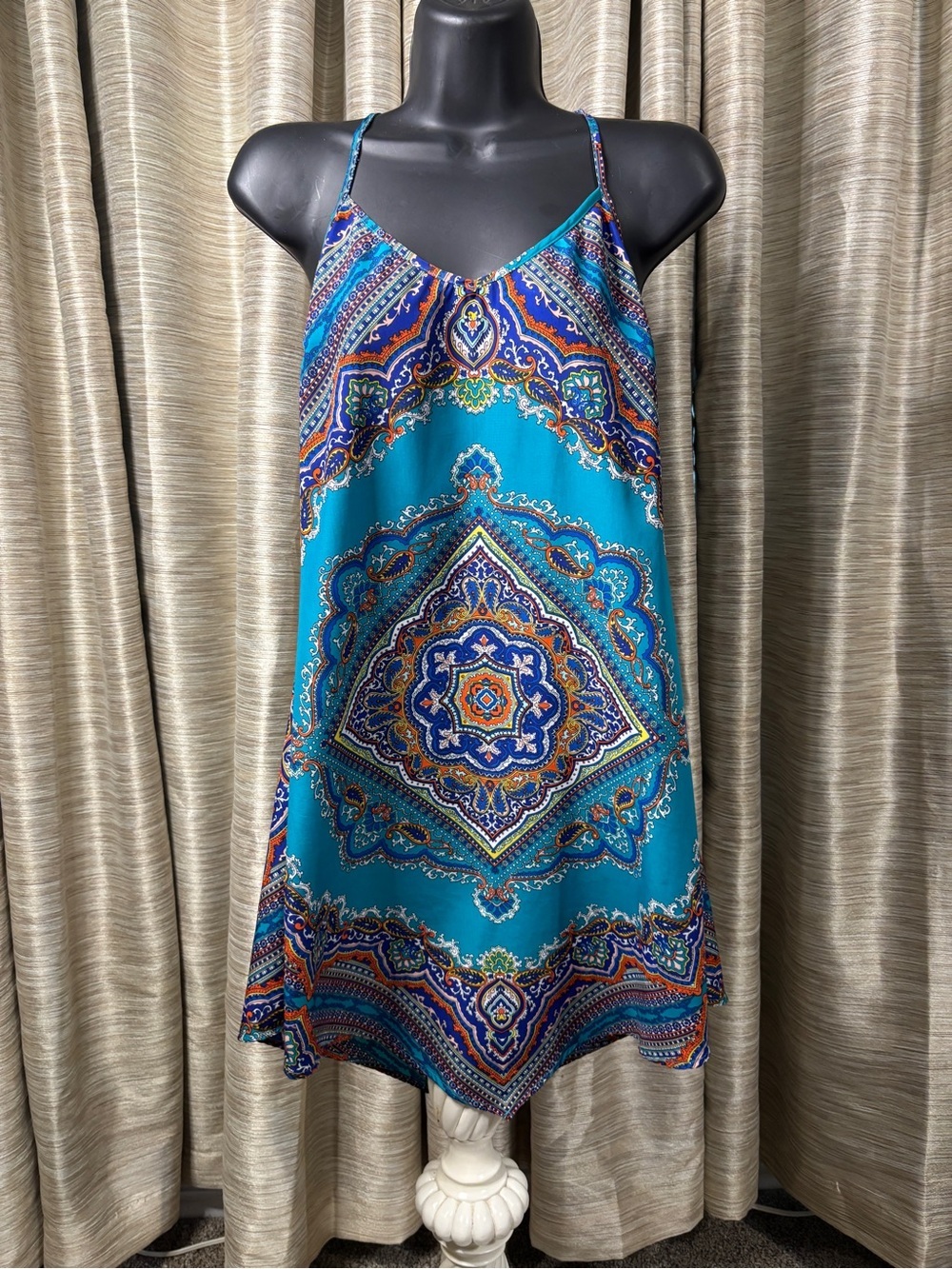 BeBop Boho Paisley Medallion Scarf Print Handkerchief Slip Dress